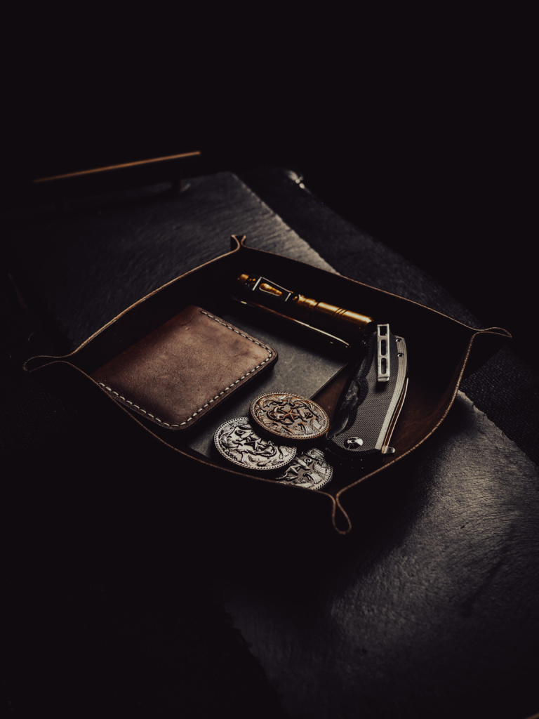 Commodore Coins in a Leather Valet Tray